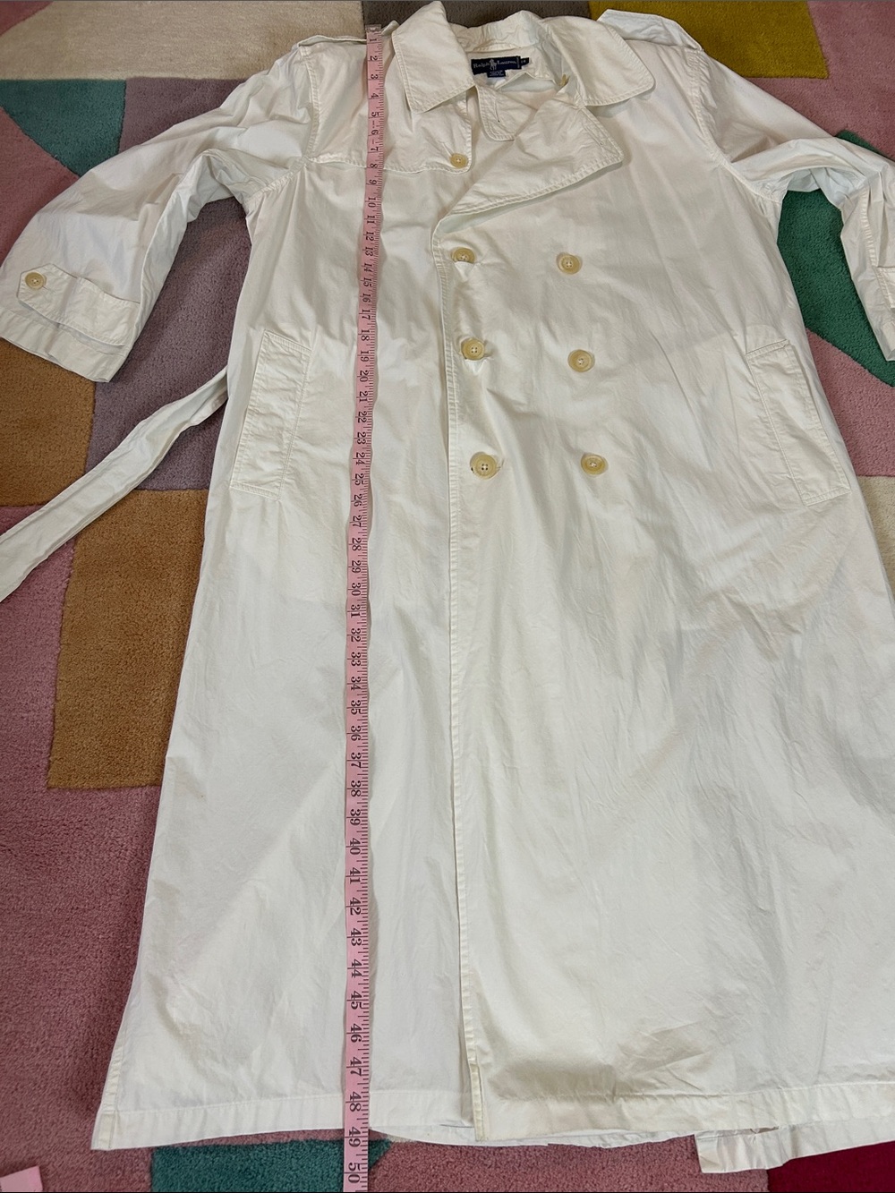 Ralph Lauren Blue Label Double Breasted White Vintage Cotton Trench Coat Size 14 - Picture 9 of 17